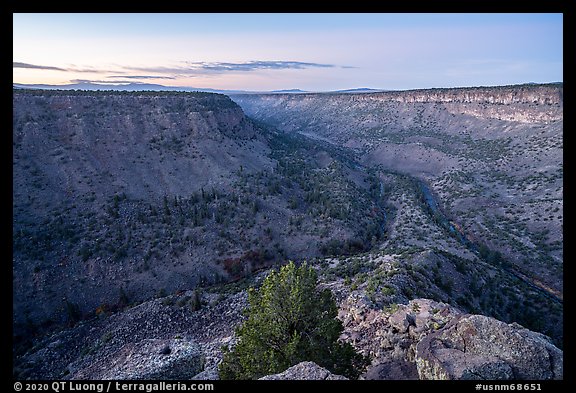 Convergence of Rio Grande and Red River from La Junta at dawn. Rio Grande Del Norte National Monument, New Mexico, USA (color)