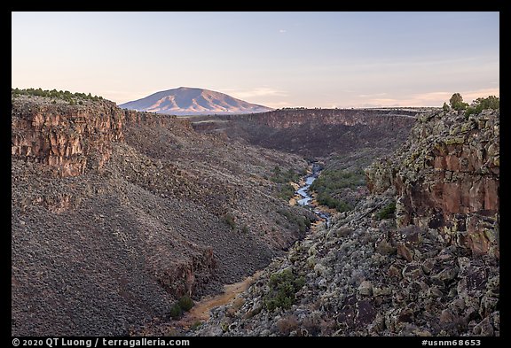 Upper Rio Grande Gorge and Ute Mountain, sunrise. Rio Grande Del Norte National Monument, New Mexico, USA (color)