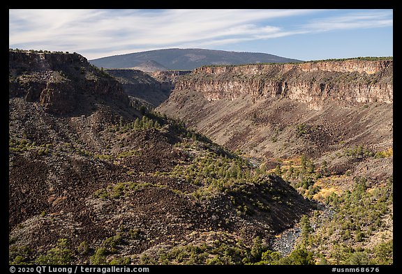 Gorge, cliffs, and shield volcano. Rio Grande Del Norte National Monument, New Mexico, USA