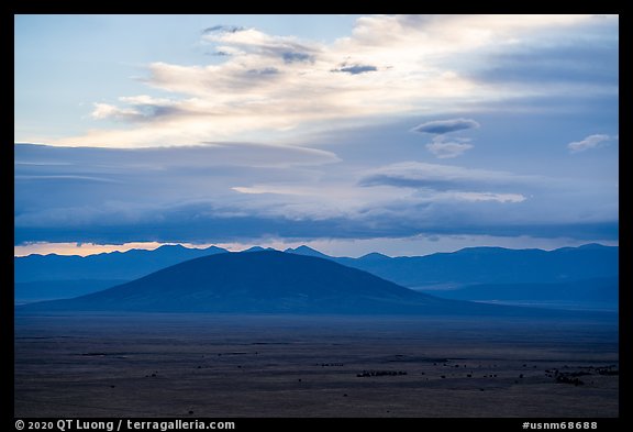Ute Mountain, Taos Plateau, and Sangre de Cristo Mountains. Rio Grande Del Norte National Monument, New Mexico, USA