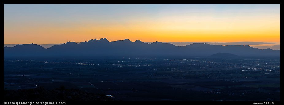 Las Cruces and Organ Mountains at sunrise. Organ Mountains Desert Peaks National Monument, New Mexico, USA (color)