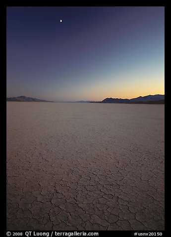 Playa and moon, sunset, Black Rock Desert. Nevada, USA