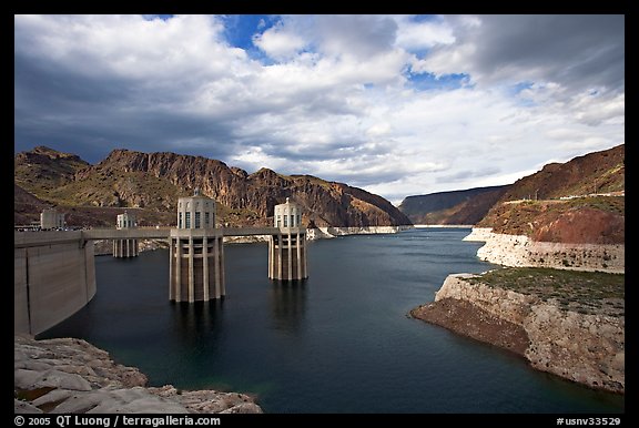 Reservoir and intake towers. Hoover Dam, Nevada and Arizona