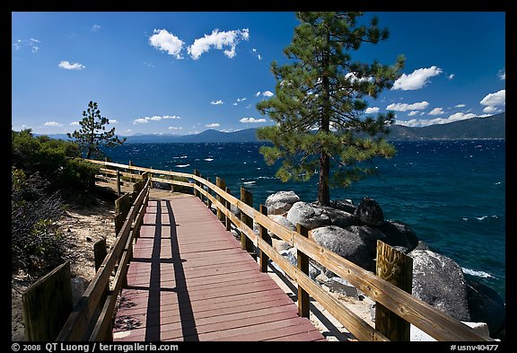 Boardwalk by lake, Sand Harbor, East Shore, Lake Tahoe, Nevada. USA