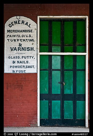 Door and wall, old general store. Genoa, Nevada, USA (color)