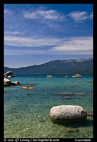 Boulders and kayak, Lake Tahoe-Nevada State Park, Nevada. USA (color)