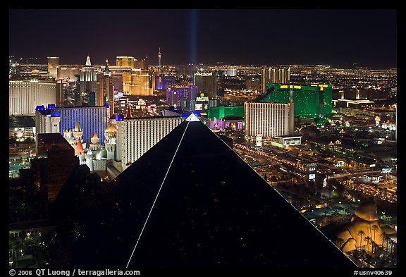 Luxor pyramid and Las Vegas skyline at night. Las Vegas, Nevada, USA (color)