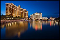 Bellagio and Caesar Palace reflected at dusk. Las Vegas, Nevada, USA
