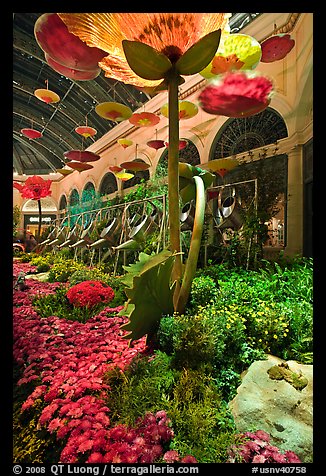 Giant watering cans in indoor garden, Bellagio Hotel. Las Vegas, Nevada, USA