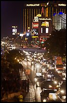 Congested traffic on Las Vegas Boulevard on Saturday night. Las Vegas, Nevada, USA (color)