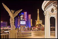 Gazebo and statue of Caesar Palace frames Ballys and Paris Hotel. Las Vegas, Nevada, USA ( color)