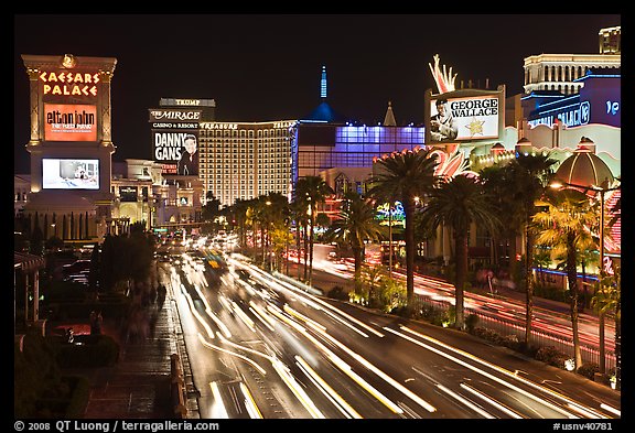 Hotels and Las Vegas Strip by night. Las Vegas, Nevada, USA (color)