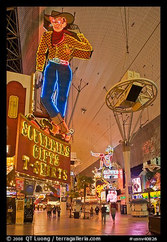 Fremont Street and intricate neon sights. Las Vegas, Nevada, USA (color)