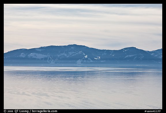Distant mountains on lake rim in winter, Lake Tahoe, Nevada. USA (color)
