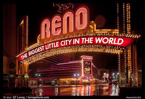 Biggest little city in the world sign by night. Reno, Nevada, USA (color)
