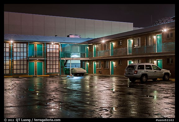 Picture/Photo: Motel on rainy night. Reno, Nevada, USA