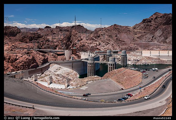 Dam with US 93 route traffic prior to bypass. Hoover Dam, Nevada and Arizona