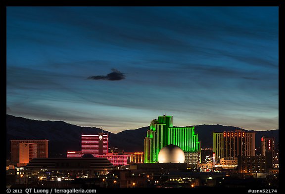 Reno skyline at night. Reno, Nevada, USA