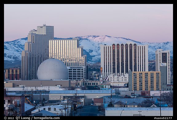 Reno skyline at sunrise in winter. Reno, Nevada, USA (color)
