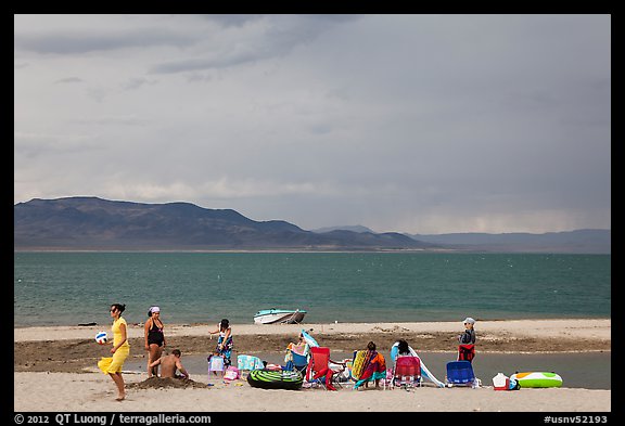 Lakeshore beach recreation, approaching storm. Pyramid Lake, Nevada, USA
