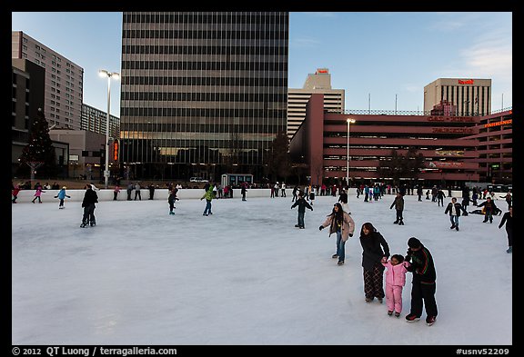 Skaters on holiday ice rink. Reno, Nevada, USA (color)
