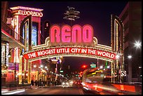 Virginia Street and Reno Arch with lights. Reno, Nevada, USA ( color)