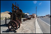 Historic mining equipement lining main street. Nevada, USA ( color)