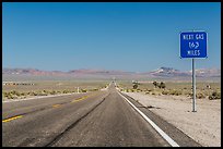 Highway and Next Gas 163 miles sign. Nevada, USA (color)