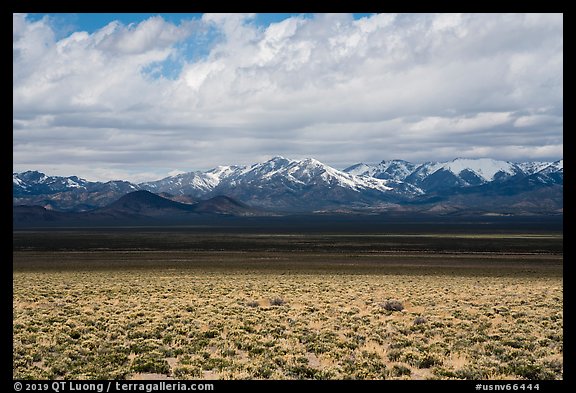 Sagebrush flats and snowy mountains. Basin And Range National Monument, Nevada, USA (color)