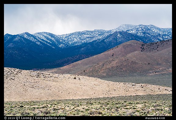 Foothills and snowy mountains, Mt Irish range. Basin And Range National Monument, Nevada, USA (color)