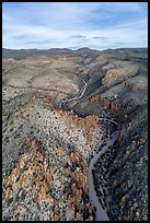 Aerial view of road and pinnacles, White River Narrows. Basin And Range National Monument, Nevada, USA ( color)