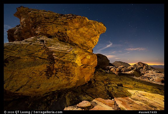 Falling Man Rock Art Site at night. Gold Butte National Monument, Nevada, USA