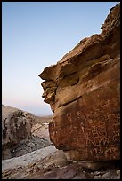 Petroglyphs on Newspaper Rock at dawn. Gold Butte National Monument, Nevada, USA ( color)