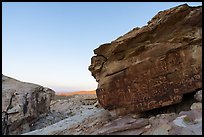 Newspaper Rock with petroglyphs at sunrise. Gold Butte National Monument, Nevada, USA ( color)