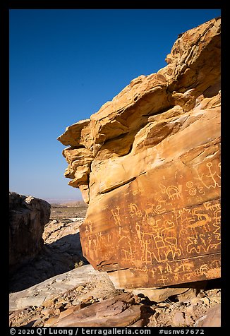 Petroglyphs on Newspaper Rock, early morning. Gold Butte National Monument, Nevada, USA (color)