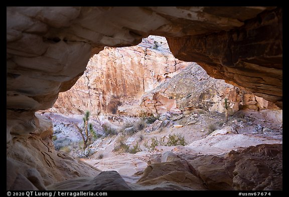 View through sandstone tunnel. Gold Butte National Monument, Nevada, USA (color)