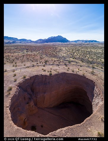 Aerial view of Devils Throat sink hole. Gold Butte National Monument, Nevada, USA (color)
