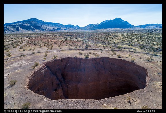 Aerial view of Devils Throat sinkhole. Gold Butte National Monument, Nevada, USA (color)