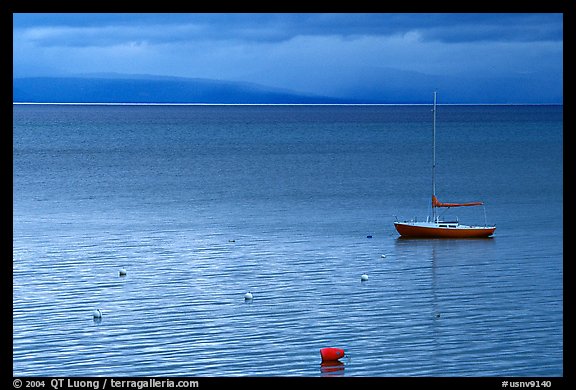 Boat, dusk, South Lake Tahoe, California. USA (color)