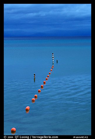 Orange Buoy line, blue hour, South Lake Tahoe, California. USA