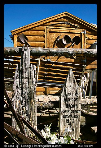 Cabin with old mining equipment, Pioche. Nevada, USA