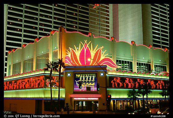 Flamingo casino by night. Las Vegas, Nevada, USA (color)