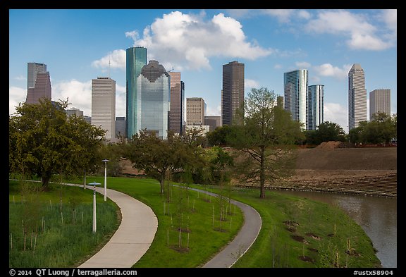 Park and downtown skyline. Houston, Texas, USA (color)