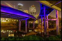 Skyline from under highway bridges at night. Houston, Texas, USA ( color)