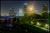 Buffalo Bayou and skyline at night. Houston, Texas, USA ( color)