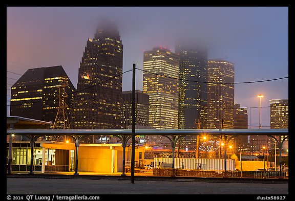 Downtown skyline on foggy dawn. Houston, Texas, USA (color)