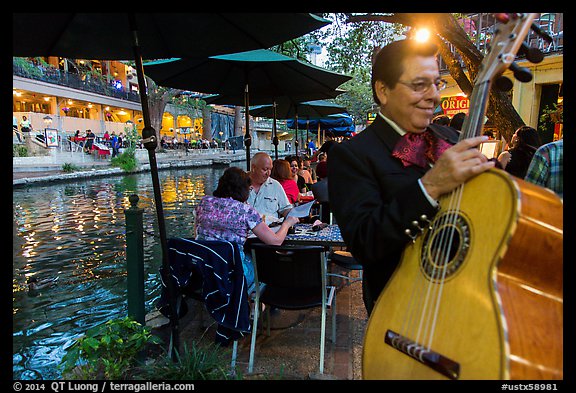 Musician on Riverwalk. San Antonio, Texas, USA (color)