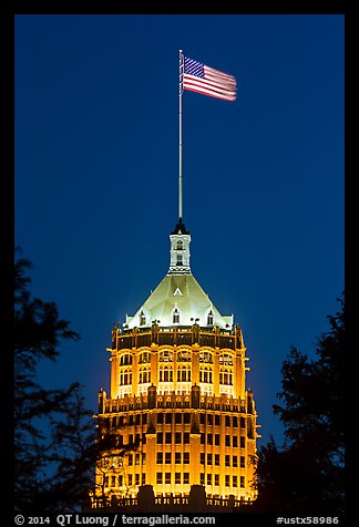 Tower Life Building at night. San Antonio, Texas, USA (color)