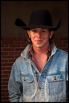 Man with cowboy hat and blue jeans. Fort Worth, Texas, USA ( color)