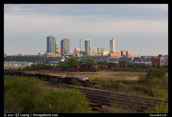 Railroad tracks and skyline. Fort Worth, Texas, USA (color)